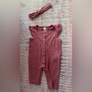 Baby 2-Piece Crinkle Jersey Jumpsuit & Headwrap Set